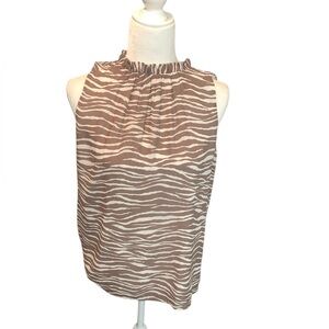 Loft Brown Zebra Print Sleeveless Top Size Small Ties In Back New With Tags